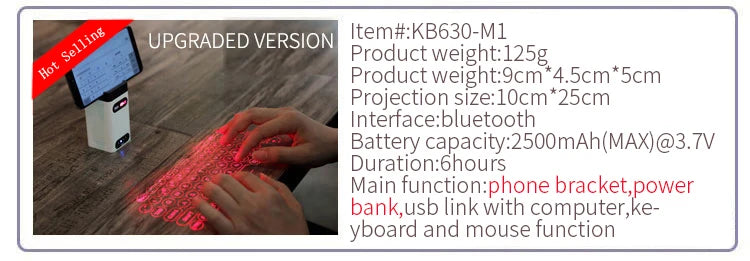 Viral Vault™ Virtual Laser Keyboard Bluetooth Wireless Touch Projector
