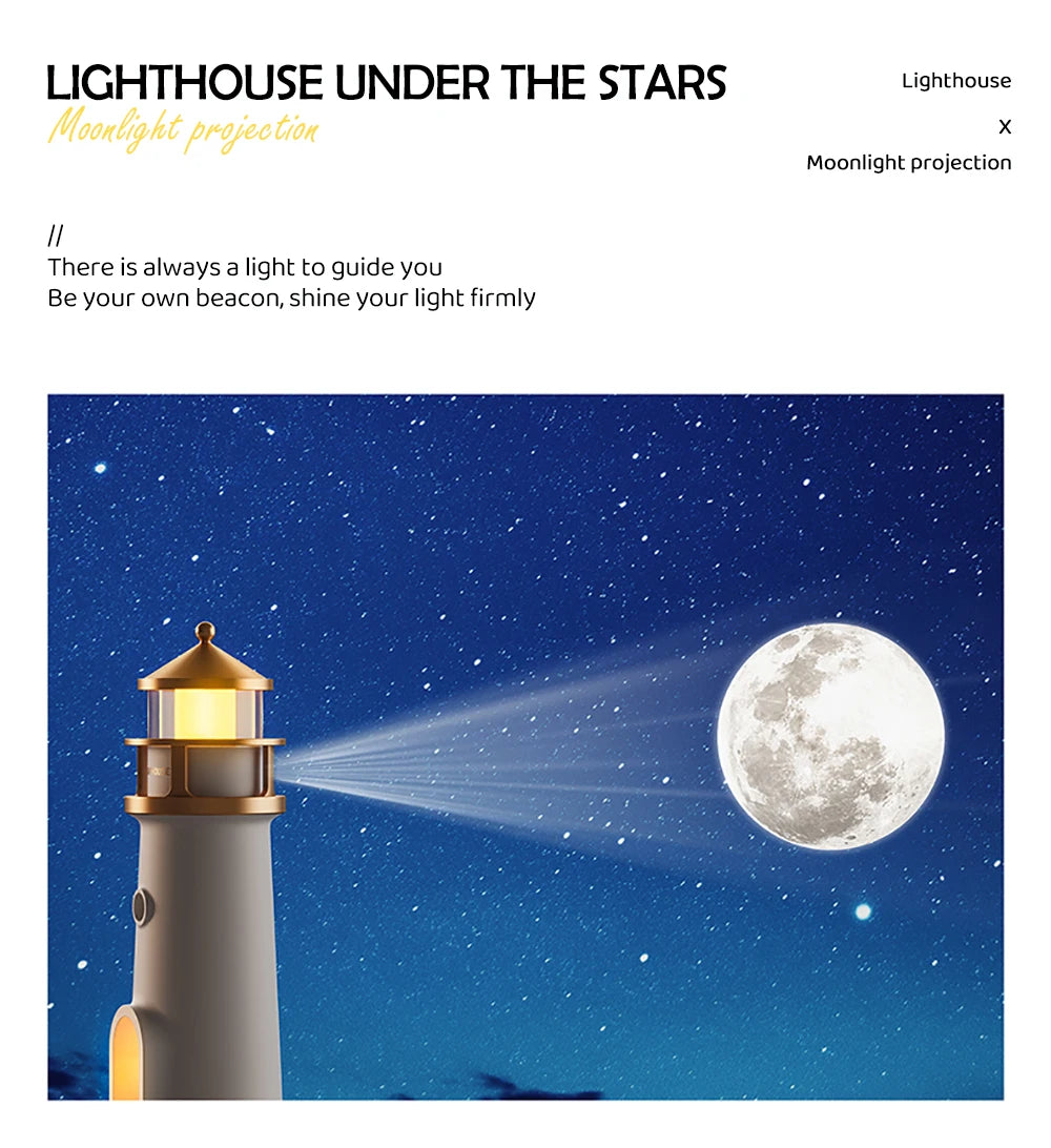 Viral Vault™ Night Lights Moon Projection Lighthouse