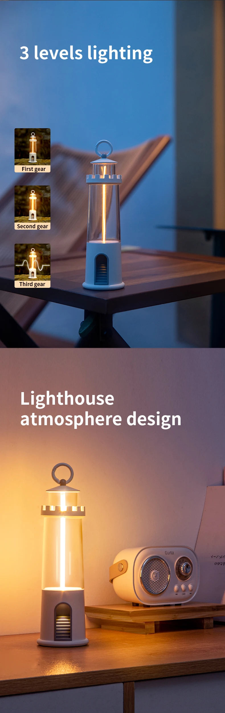 Viral Vault™ Night Lights Moon Projection Lighthouse