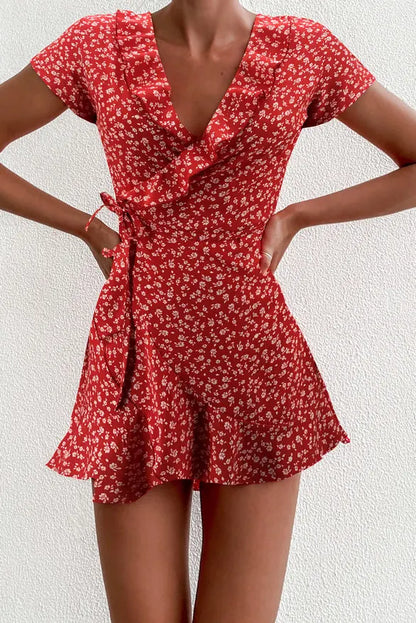 Viral Vault™   Sweet Elegant Floral Ruffles V-neck Bandage Short Dress