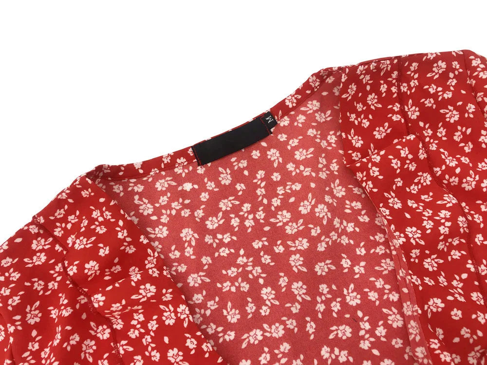 Viral Vault™   Sweet Elegant Floral Ruffles V-neck Bandage Short Dress
