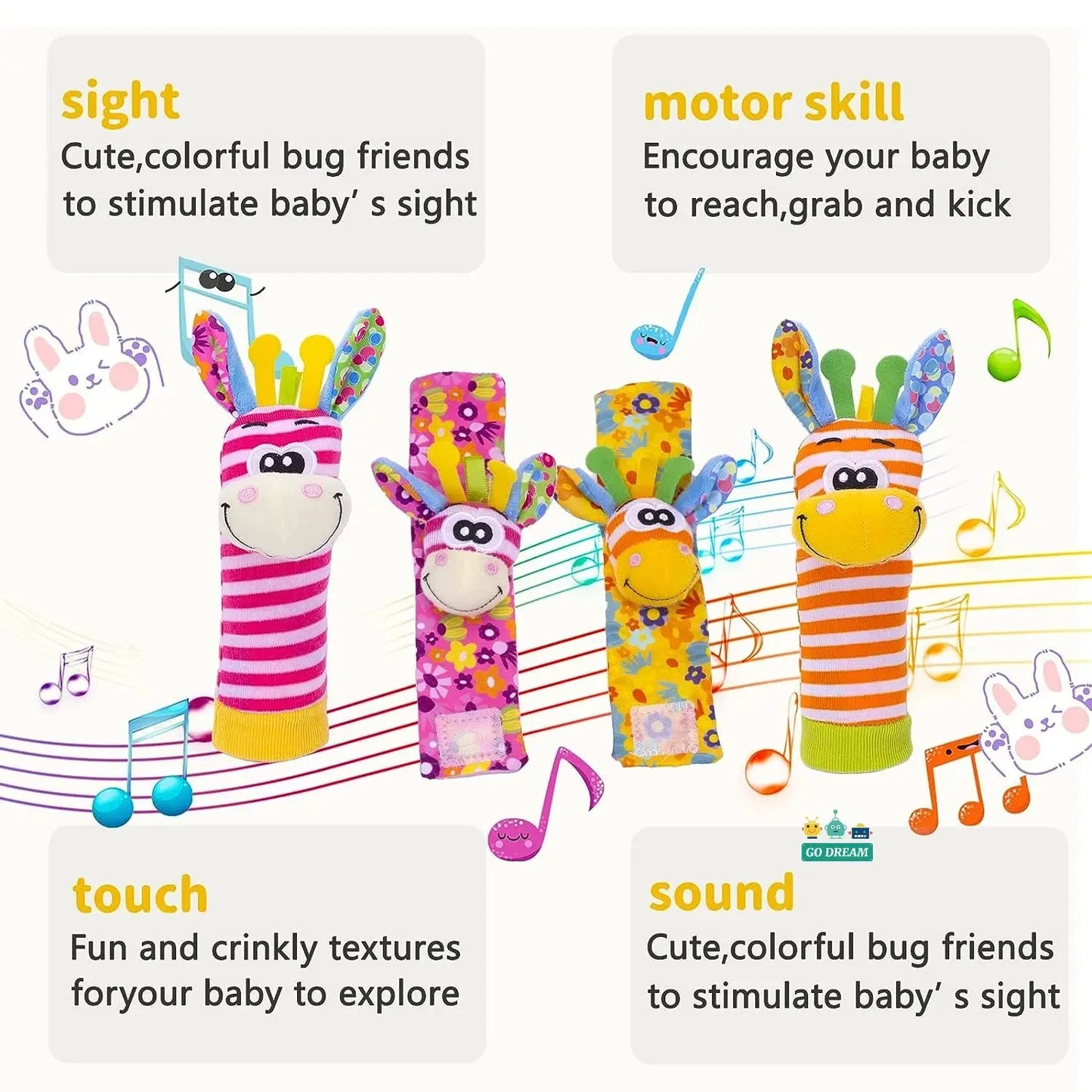 Viral Vault™  Cute Stuffed Animals Baby Rattle Socks