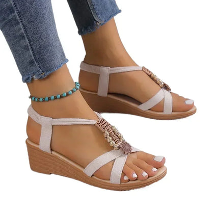 Viral Vault™ Toe Wedge Heel Metal Decorated Fashionable Women's Shoes