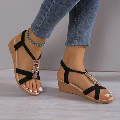 Viral Vault™ Toe Wedge Heel Metal Decorated Fashionable Women's Shoes