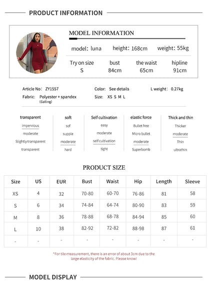 Viral Vault™ Long Sleeve Slim Bodycon Mini Dress