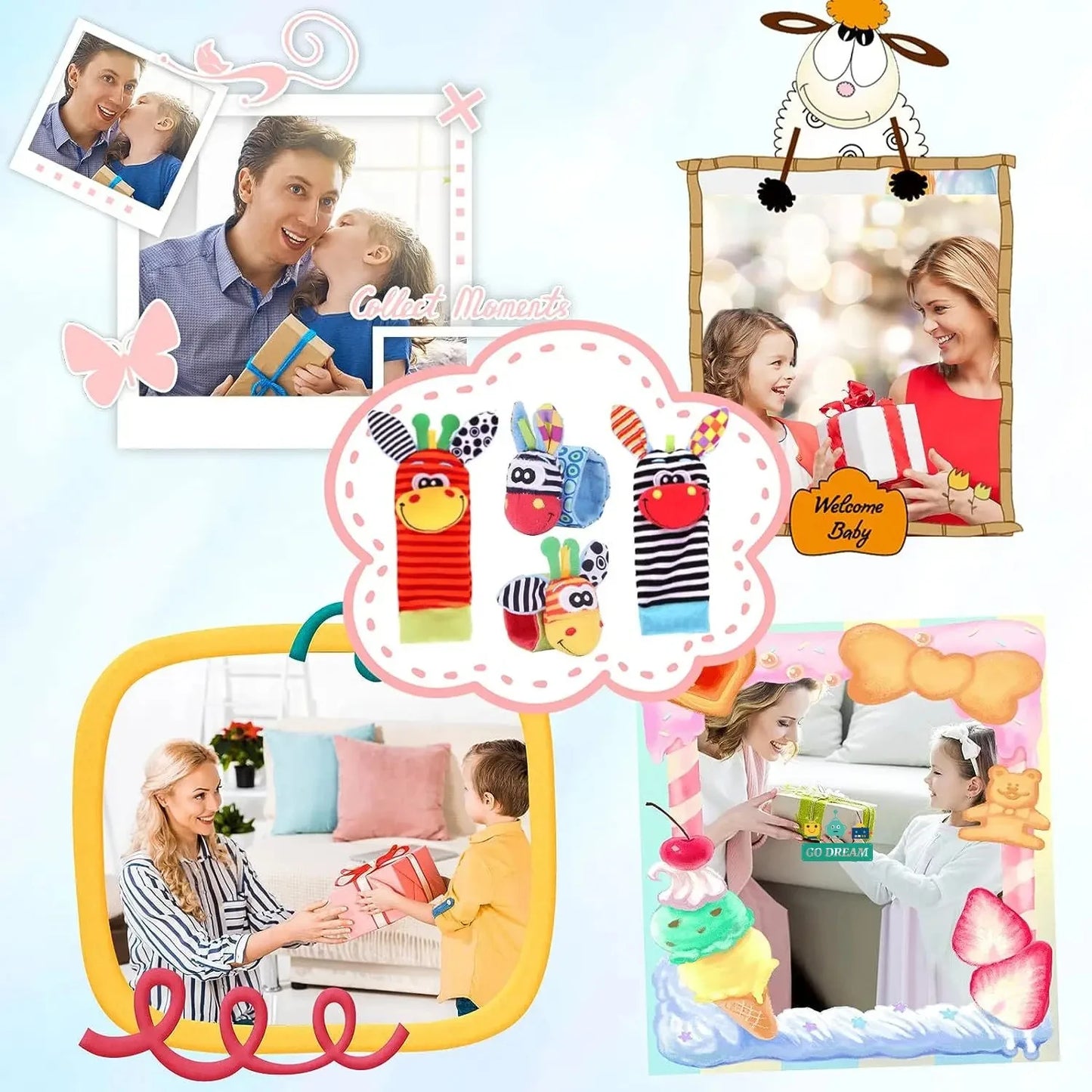 Viral Vault™  Cute Stuffed Animals Baby Rattle Socks
