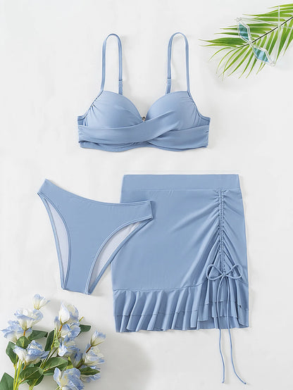 Viral Vault™ Women's Sky Blue Three Piece Swimsuit