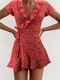 Viral Vault™   Sweet Elegant Floral Ruffles V-neck Bandage Short Dress